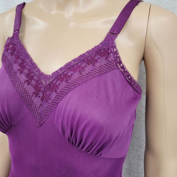 Vintage Slip Dress Upcycled Dyed Eggplant Purple with Lace and Embroidery Detail - Picture 3 of 11
